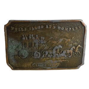 Wells Fargo Stagecoach Brass Belt Buckle Emblem Logo Napoleon E-36